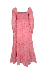 LoveShackFancy - Pink Floral Smocked Bodice Maxi Dress Sz M - Current Boutique