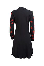 Red Valentino - Black Knit Sweater Dress w/ Rose Print Sz M - Current Boutique