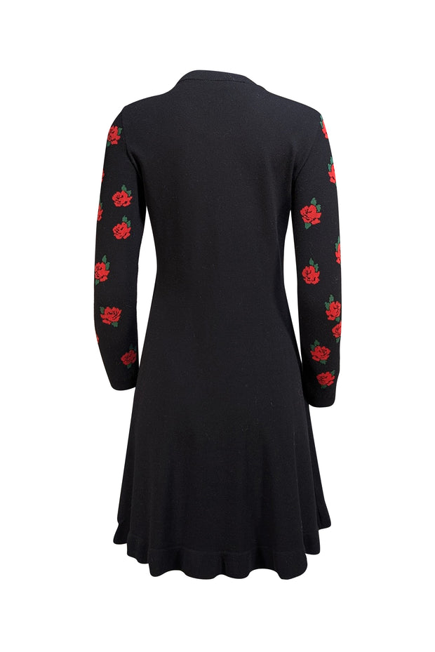 Red Valentino - Black Knit Sweater Dress w/ Rose Print Sz M - Current Boutique