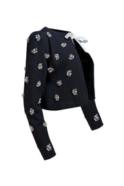 Alice & Olivia - Black Wool Blend Jewel & Pearl Trim Cardigan Sz M - Current Boutique