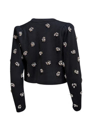 Alice & Olivia - Black Wool Blend Jewel & Pearl Trim Cardigan Sz M - Current Boutique