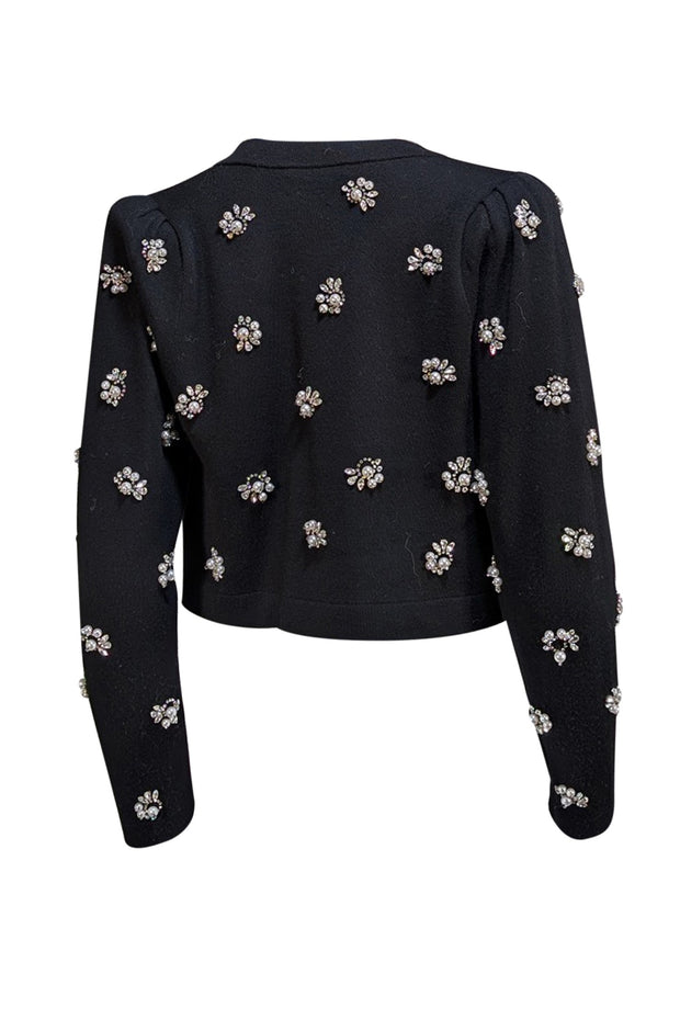 Alice & Olivia - Black Wool Blend Jewel & Pearl Trim Cardigan Sz M - Current Boutique