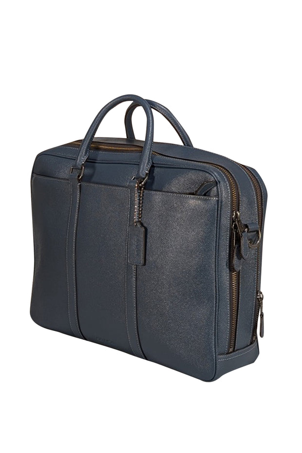 Coach - Blue Saffiano Leather Briefcase w/ Detachable Long Strap - Current Boutique