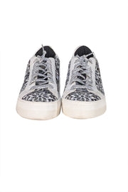 P448 - Silver, Grey, & White Lace Covered Sneakers Sz 10