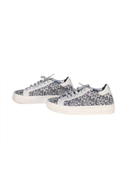 P448 - Silver, Grey, & White Lace Covered Sneakers Sz 10