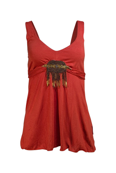 Prada - Orange Beaded Middle Tank Blouse Sz M