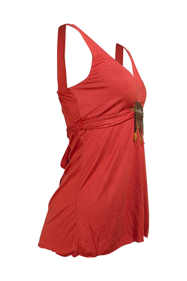 Prada - Orange Beaded Middle Tank Blouse Sz M