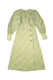 Ganni - Pastel Green Textured Button Front Dress Sz 2 - Current Boutique