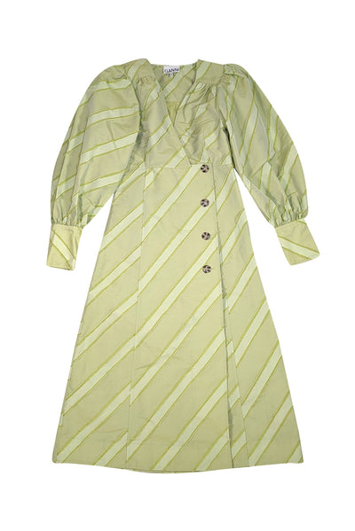 Ganni - Pastel Green Textured Button Front Dress Sz 2 - Current Boutique