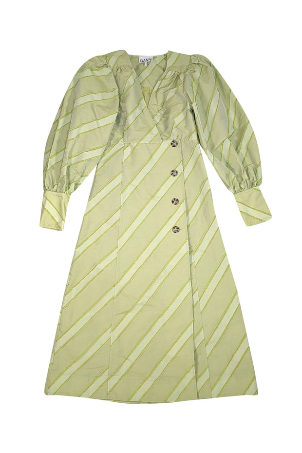 Ganni - Pastel Green Textured Button Front Dress Sz 2 - Current Boutique
