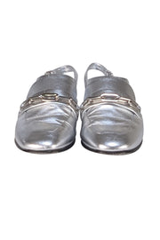 Burberry - Silver Metallic Leather Slingback Loafers Sz 10 - Current Boutique