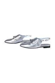 Burberry - Silver Metallic Leather Slingback Loafers Sz 10 - Current Boutique