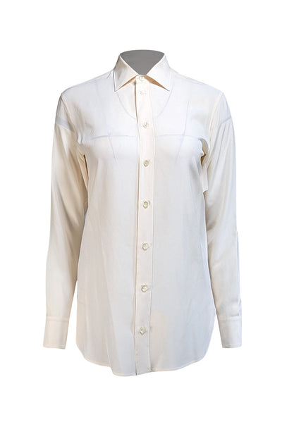 Saint Laurent - Cream Silk Button Down Shirt Sz 2 - Current Boutique