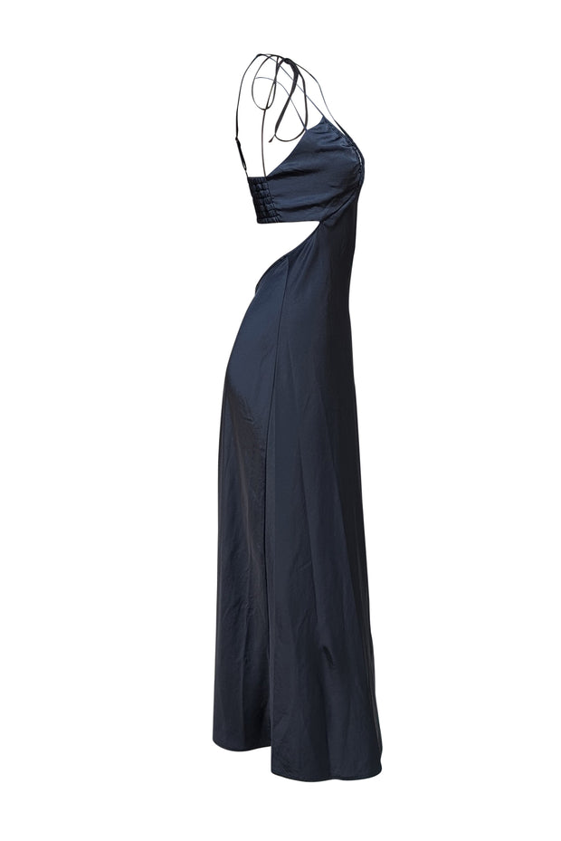 A.L.C. - Black "Sienna" Halter Neck Satin Midi Dress Sz 4 - Current Boutique