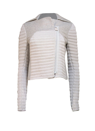 Akris Punto - Grey Ribbed Knit Moto Jacket Sz 4 - Current Boutique