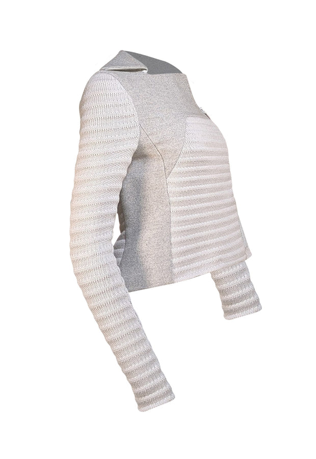 Akris Punto - Grey Ribbed Knit Moto Jacket Sz 4 - Current Boutique