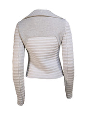 Akris Punto - Grey Ribbed Knit Moto Jacket Sz 4 - Current Boutique