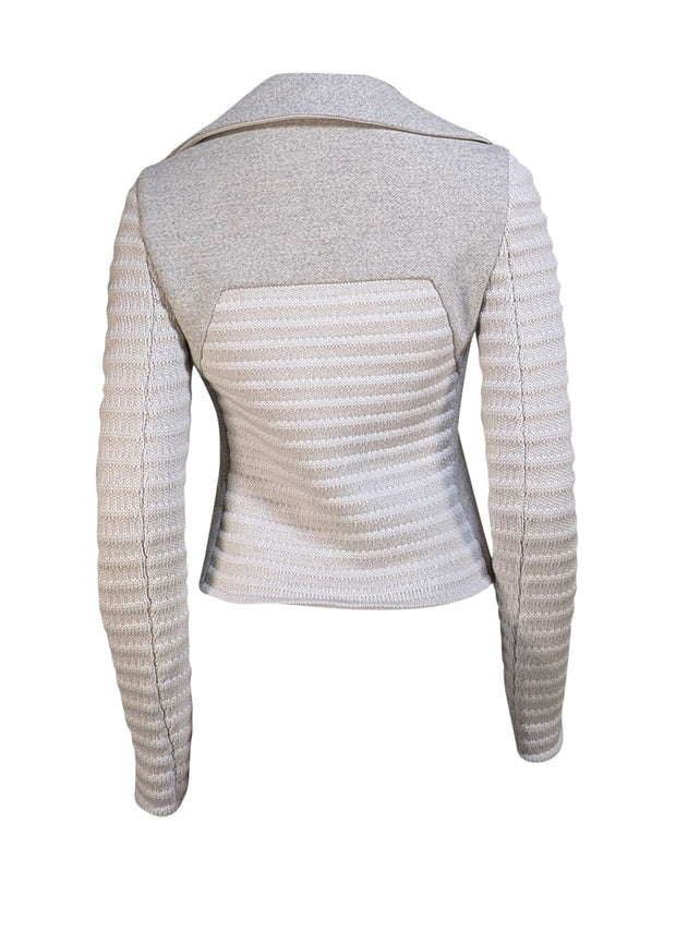 Akris Punto - Grey Ribbed Knit Moto Jacket Sz 4 - Current Boutique