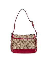 Coach - Beige Monogram Canvas Shoulder Bag w/Red Patent Leather Trims - Current Boutique
