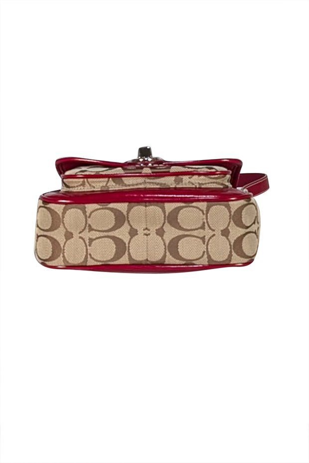 Coach - Beige Monogram Canvas Shoulder Bag w/Red Patent Leather Trims - Current Boutique