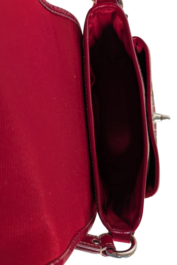Coach - Beige Monogram Canvas Shoulder Bag w/Red Patent Leather Trims - Current Boutique
