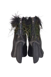 LD Tuttle - Black Leather Wedge Booties w/Feather Trim Sz 6.5 - Current Boutique