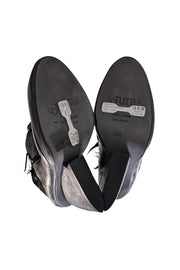 LD Tuttle - Black Leather Wedge Booties w/Feather Trim Sz 6.5 - Current Boutique