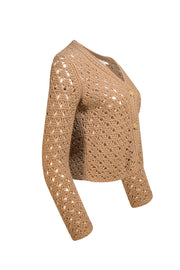 Vince - Tan Wool Blend Crochet Knit Cropped Cardigan Sz XS - Current Boutique