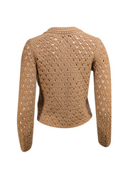 Vince - Tan Wool Blend Crochet Knit Cropped Cardigan Sz XS - Current Boutique
