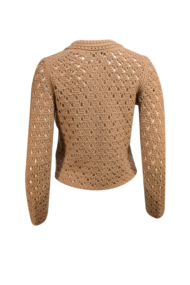 Vince - Tan Wool Blend Crochet Knit Cropped Cardigan Sz XS - Current Boutique