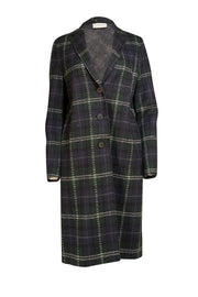 Harris Wharf London - Green, Navy, and White Plaid Wool Midi Overcoat Sz 8 - Current Boutique