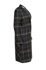 Harris Wharf London - Green, Navy, and White Plaid Wool Midi Overcoat Sz 8 - Current Boutique