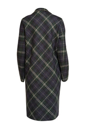 Harris Wharf London - Green, Navy, and White Plaid Wool Midi Overcoat Sz 8 - Current Boutique
