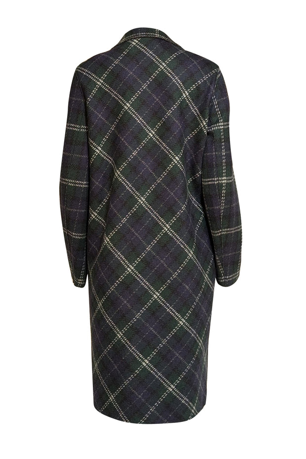 Harris Wharf London - Green, Navy, and White Plaid Wool Midi Overcoat Sz 8 - Current Boutique