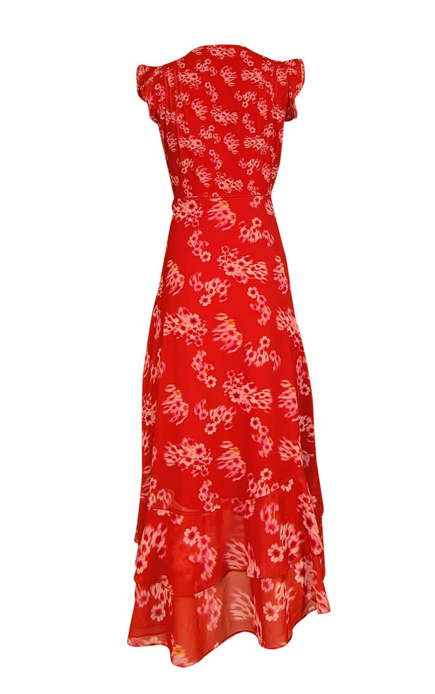 All Saints - Red & Pink Floral Flutter Cap Sleeve Wrap "Dela Jasmine" Dress Sz 0 - Current Boutique
