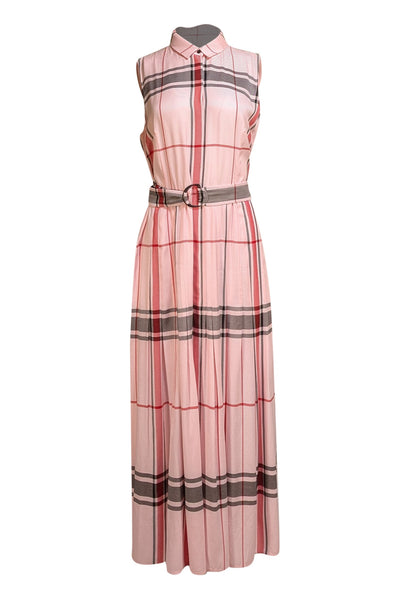 Akris Punto - Pink, Black, & Red Plaid Sleeveless Belted Dress Sz 12 - Current Boutique