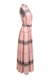 Akris Punto - Pink, Black, & Red Plaid Sleeveless Belted Dress Sz 12 - Current Boutique