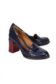 Fendi - Navy Leather Loafer Heels Sz 6