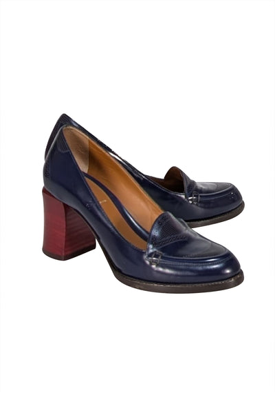 Fendi - Navy Leather Loafer Heels Sz 6