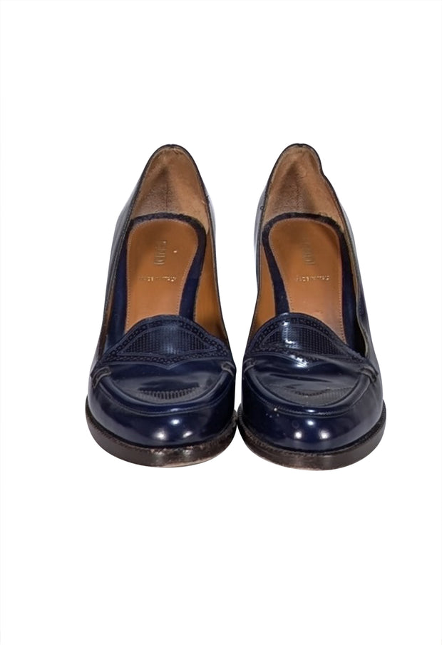Fendi - Navy Leather Loafer Heels Sz 6