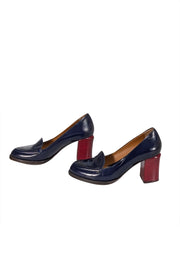 Fendi - Navy Leather Loafer Heels Sz 6