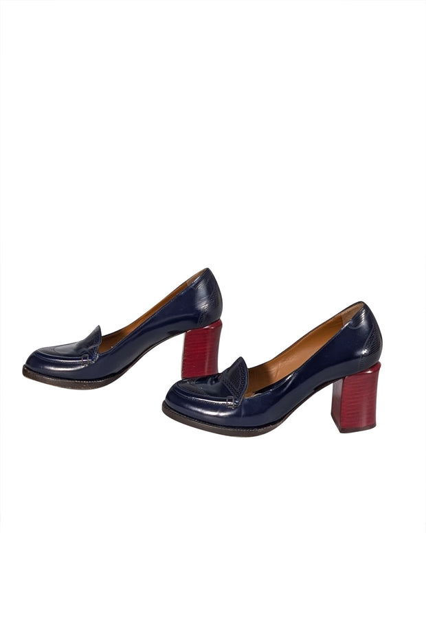 Fendi - Navy Leather Loafer Heels Sz 6
