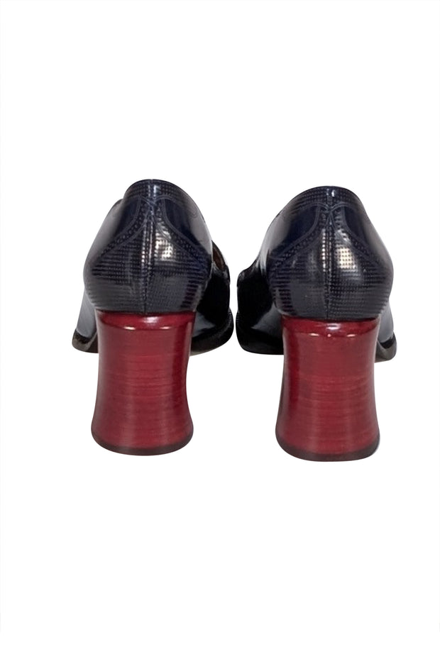 Fendi - Navy Leather Loafer Heels Sz 6