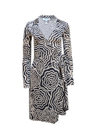 Diane von Furstenberg - Cream & Black Print Silk Wrap Dress Sz 0 - Current Boutique