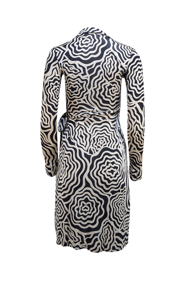 Diane von Furstenberg - Cream & Black Print Silk Wrap Dress Sz 0 - Current Boutique
