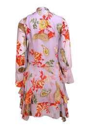 Alice & Olivia - Lavender & Multi Color Floral Long Sleeve Neck Tie Dress Sz XS - Current Boutique