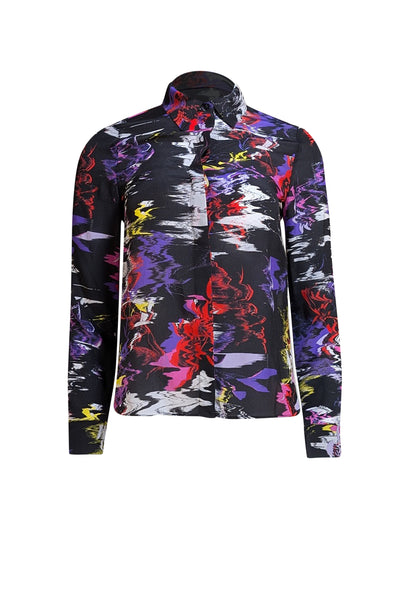 Alice & Olivia - Black Multi Paint Splatter Print "Willa" Shirt Sz XS - Current Boutique
