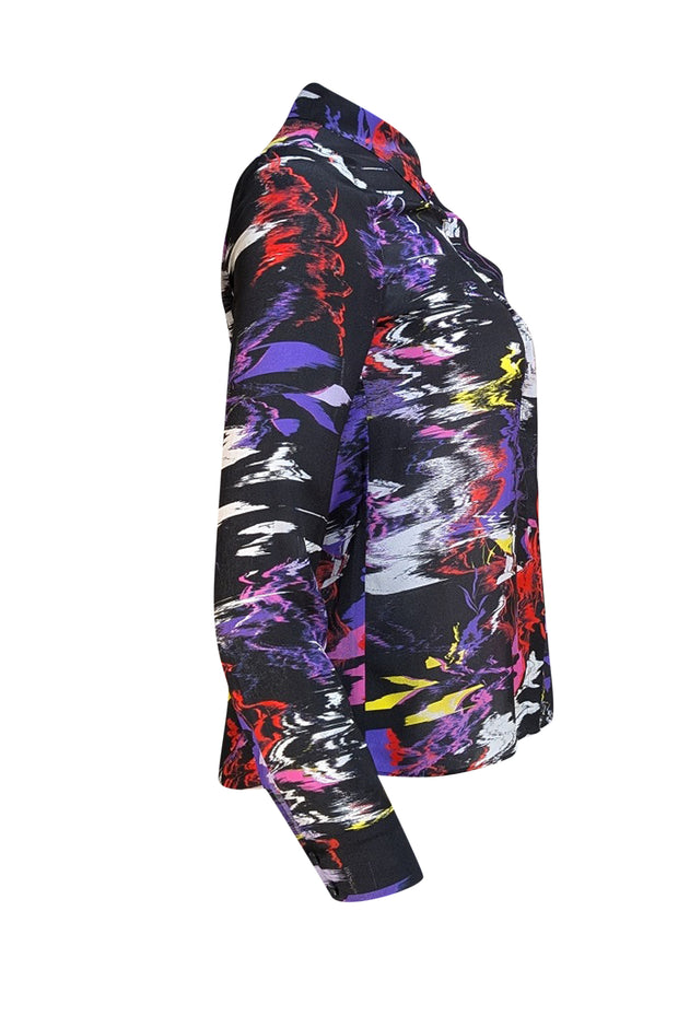 Alice & Olivia - Black Multi Paint Splatter Print "Willa" Shirt Sz XS - Current Boutique