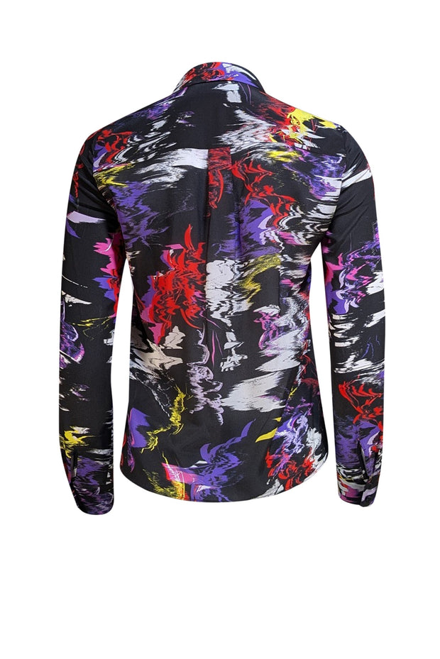 Alice & Olivia - Black Multi Paint Splatter Print "Willa" Shirt Sz XS - Current Boutique