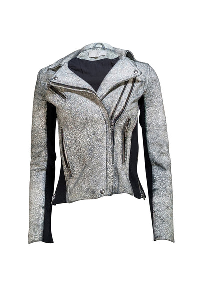 IRO - Ivory & Green Crackle Lamb Leather Moto Jacket Sz 2